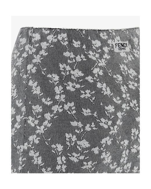 Fendi Gray Floral Motif Layered Effect Midi Skirt