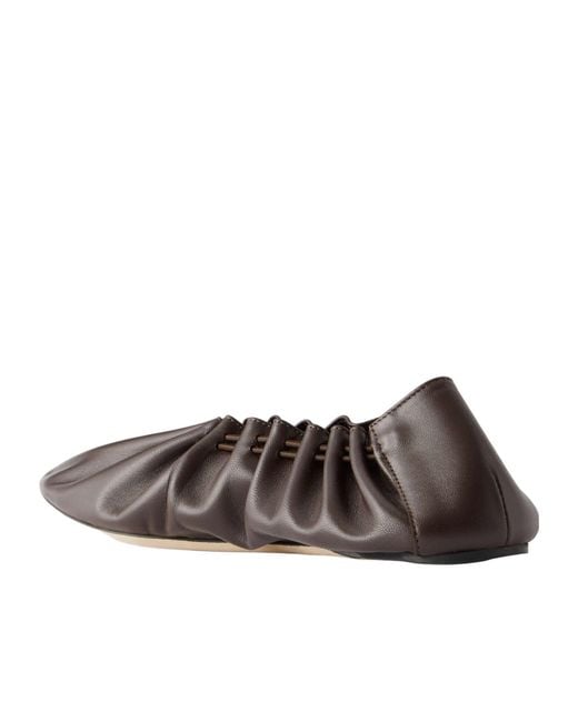 Staud Brown Rue Gathered Leather Ballet Flats