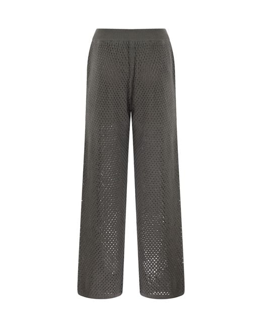 Brunello Cucinelli Gray Net Knitted Straight Leg Trousers