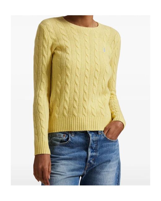 Polo Ralph Lauren Yellow Logo Embroidered Cable-Knitted Jumper