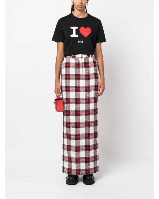MSGM Black Logo-Flocked Crewneck T-Shirt