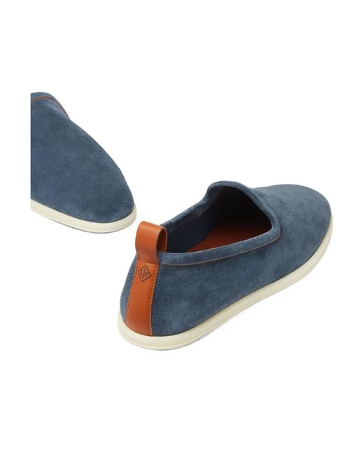 Loro Piana Blue Venice Suede Loafers for men