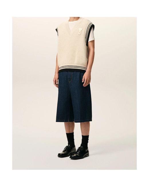 AMI Natural Ami Ami De Coeur V-Neck Knitted Top for men
