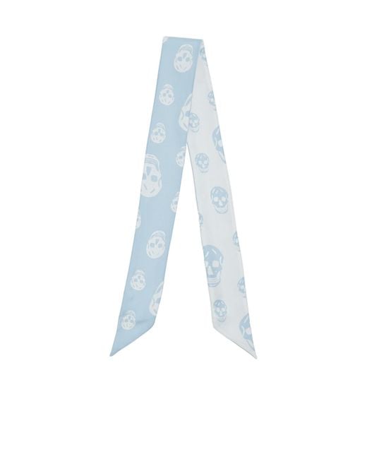 McQueen Blue Ribbon Skull Scarf