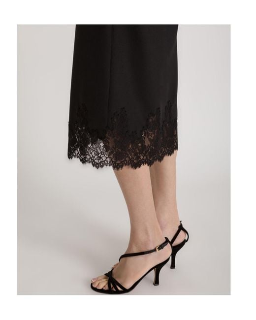 Alberta Ferretti Black Crepe Midi Dress With Collar And Lace Trim