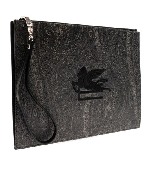 Etro Black Pegaso Embroidered Pouch Bag for men