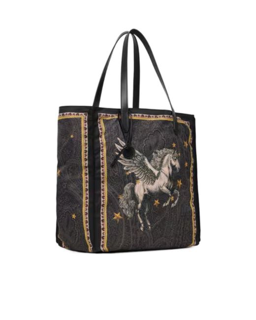 Etro Black Nylon Tote Bag With Pegaso Print And Arnica Motif for men