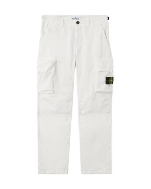 Stone Island White Loose-Fit Cargo Trousers With Adjustable Waistband for men