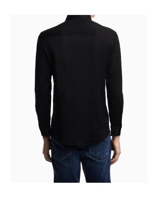 Emporio Armani Black Logo Embroidered Button-Up Shirt for men