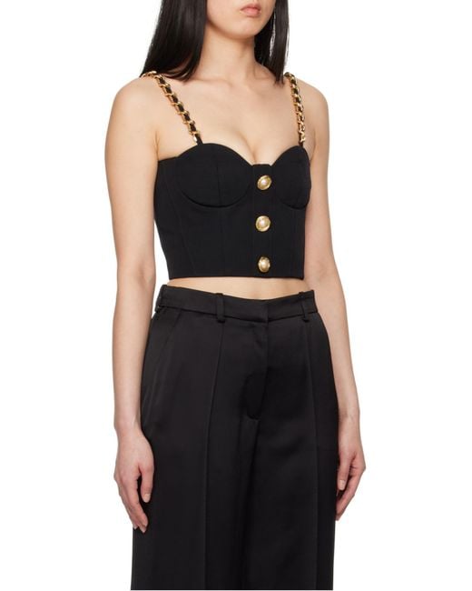 Balmain Black Rear Zipped Embellished Bustier Top