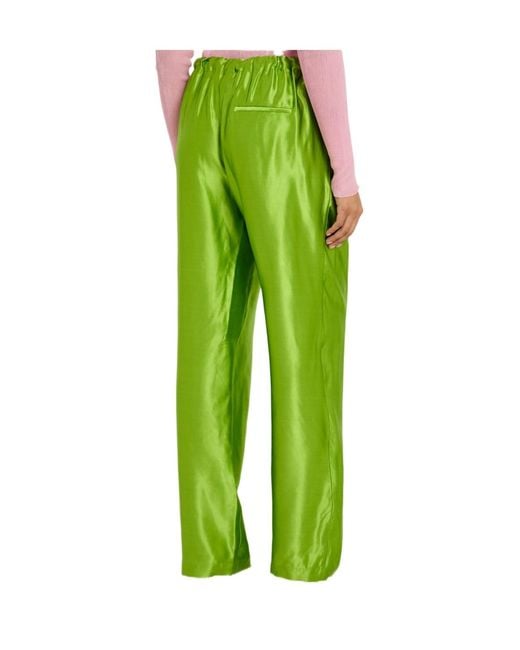 Khaite Green Straight Satin Trousers