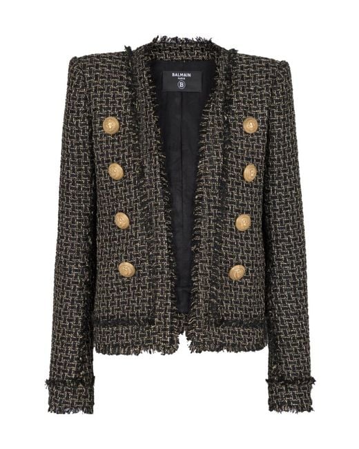 Balmain Black Tweed Collarless Jacket