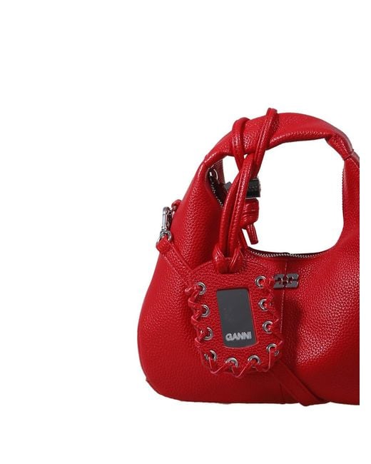 Ganni Red Mini Hobo Eyelet Tote Bag