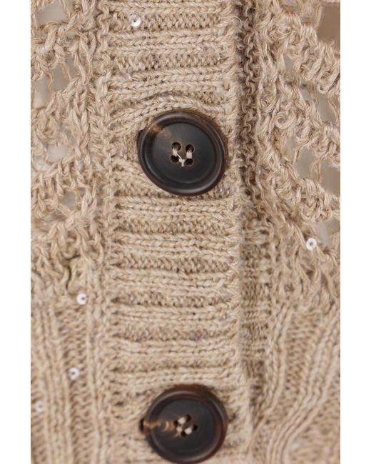 Brunello Cucinelli Natural V-Neck Buttoned Cardigan