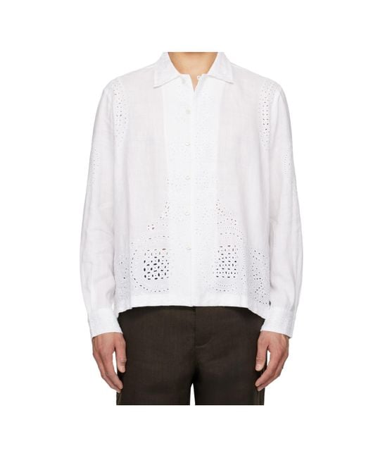 Bode White Embroidered Long Sleeve Shirt for men