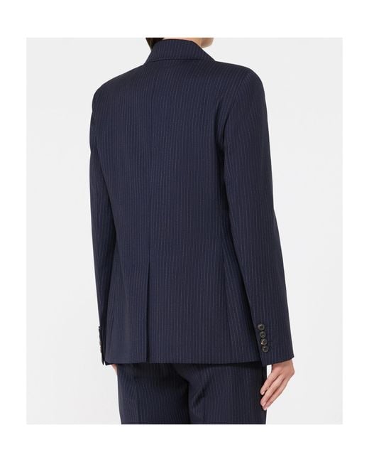 Max Mara Blue Plain-Weave Wool Double-Breasted Jacket