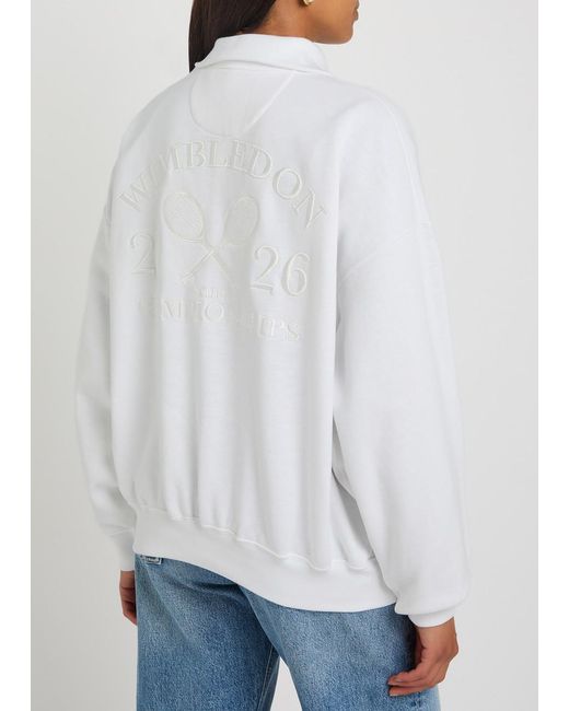 Polo Ralph Lauren White Embroidered Cotton-Blend Polo Sweatshirt