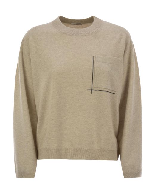 Brunello Cucinelli Natural Chest Pocket Knitted Jumper
