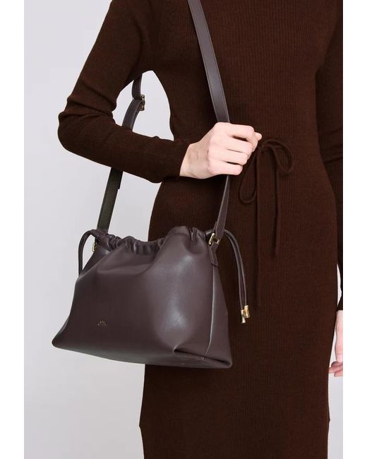 A.P.C. Brown Ninon Logo Embossed Mini Shoulder Bag