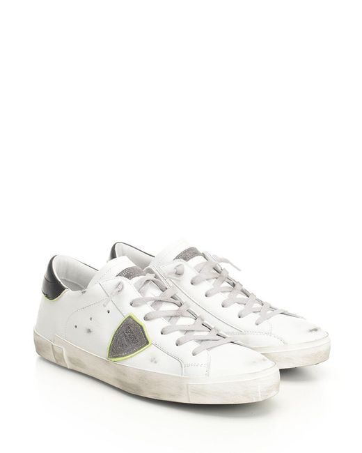 Philippe Model White Distressed Lace-Up Sneakers for men