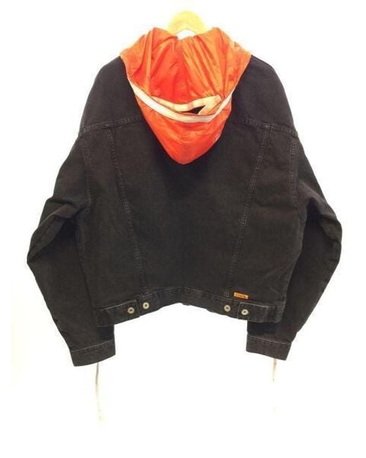 Heron Preston Black Hooded Denim Coat for men