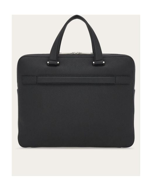 Ferragamo Black Embossed Briefcase for men