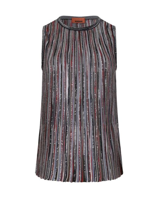 Missoni Gray Sequin-Embellished Striped Top