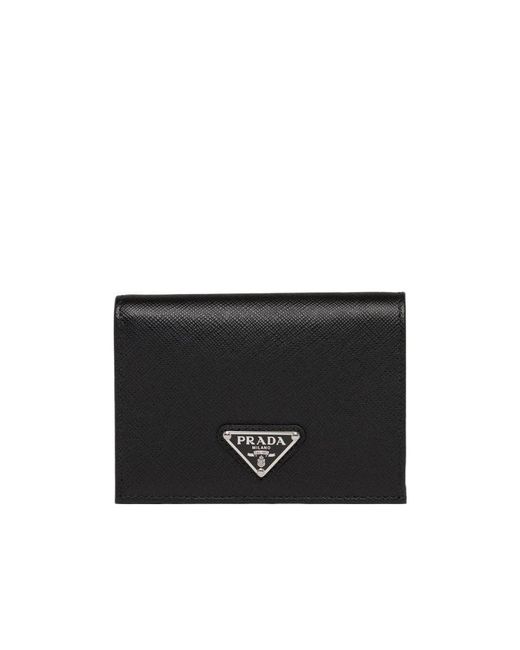 Prada Black Logo Plaque Fold-Over Wallet