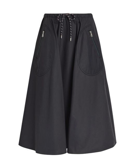 Moncler Black Drawstring Cotton-Blend Poplin Midi Skirt