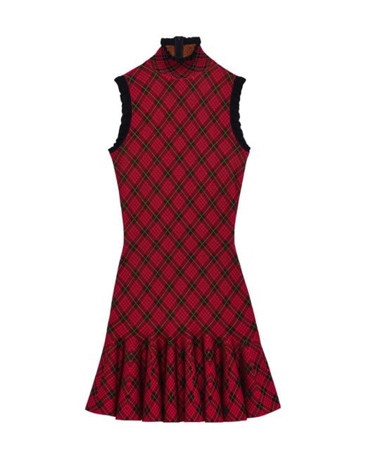 McQueen Women's Red Tartan Jacquard Mini Dress