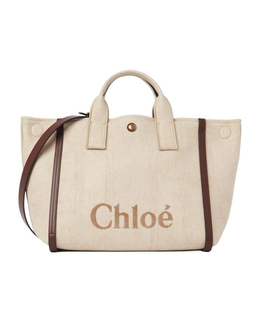 Chloé Natural Chloé Carry Logo Detailed Tote Bag