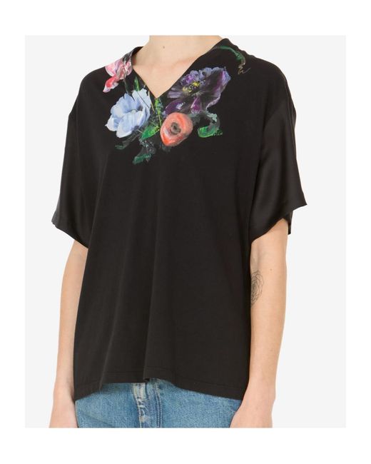 Maison Margiela Black Floral Printed V-Neck T-Shirt