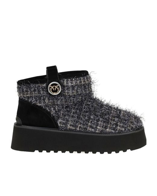 Pinko Black Tweed Lurex Ankle Boots