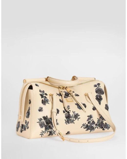 Dolce & Gabbana Natural Embellished Floral Shoulder Bag