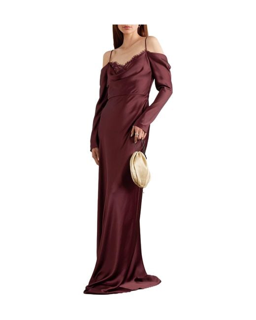 Rebecca Vallance Red Avalon Lace-Trimmed Satin Gown