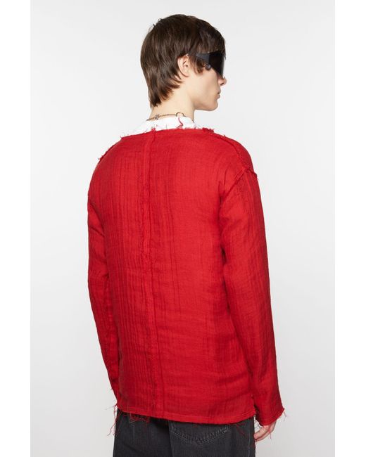 Acne Red Patch-Detail Linen-Blend T-Shirt for men