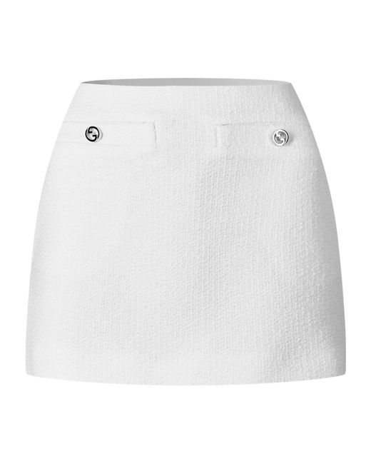 Gucci White Interlocking G Wool Blend Boucle Miniskirt