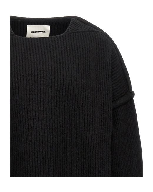 Jil Sander Black Geometric Neckline Knitted Jumper for men