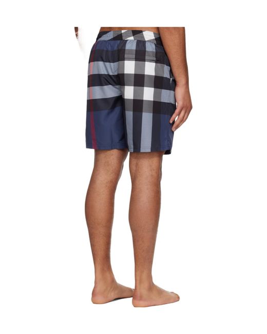 Burberry Blue Plaid Swim Trunks for men