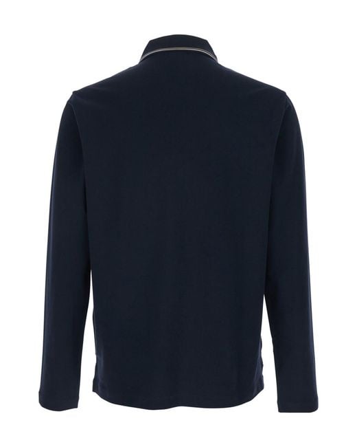 Emporio Armani Blue Logo Long-Sleeve Polo Shirt for men