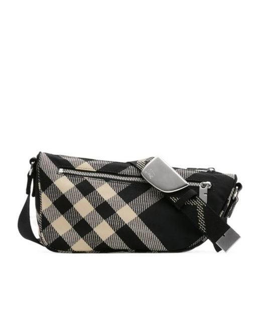 Burberry Black Shield Checked Messenger Bag for men