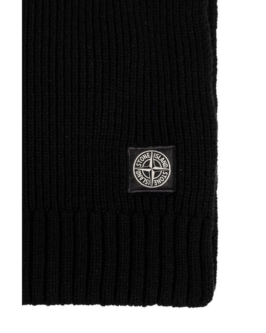 Stone Island Black Junior Compass Patch Knitted Scarf