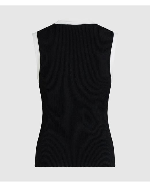 Karl Lagerfeld Black Ribbed-Knit Contrast-Trim Tank Top