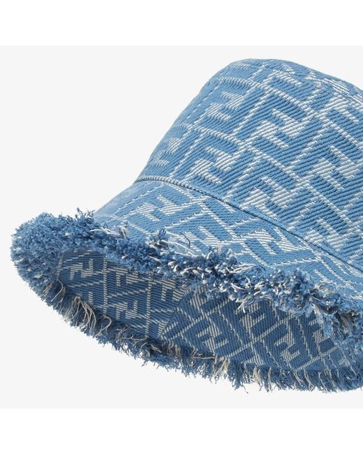 Fendi Blue Ff Jacquard Frayed Edge Bucket Hat