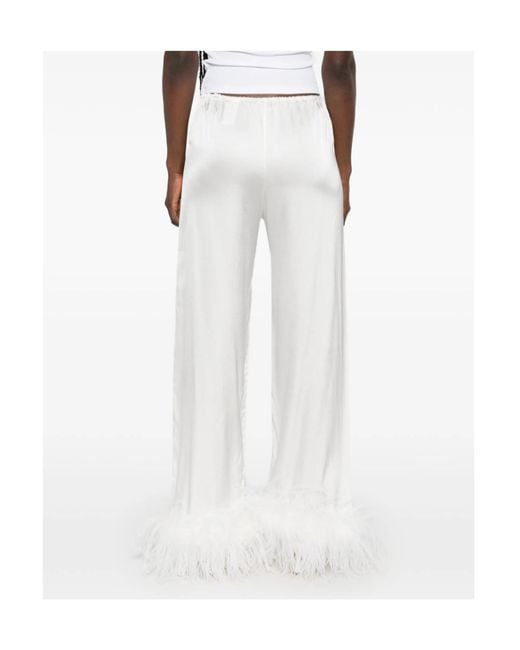 Oseree Gray Feather-Trim Drawstring Trousers