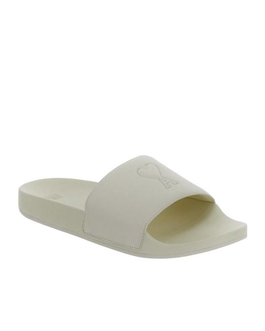 AMI White Ami De Coeur Sliders for men