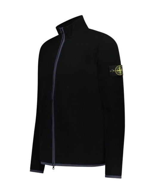 Stone Island Black Compass-Patch High-Neck Zipped Cardigan for men
