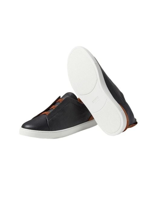 Zegna Black Covered Elastic Slip-On Sneakers for men
