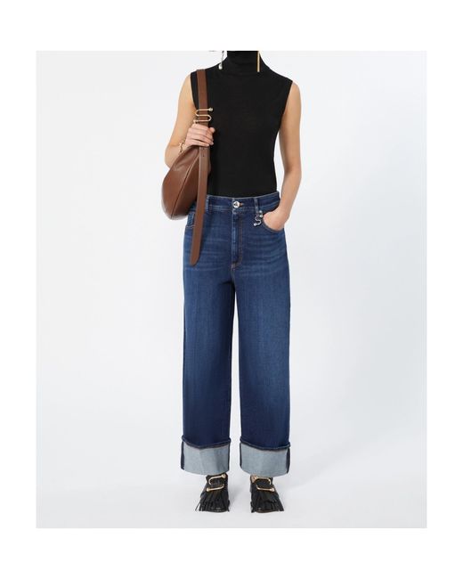 Sportmax Blue Dufo Turn-Up Wide-Leg Jeans