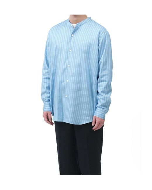 Auralee Blue Striped Stand-Collar Shirt for men